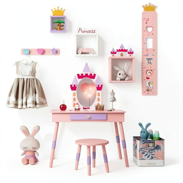 Costzon Castle-Shaped Kids Vanity Table-1