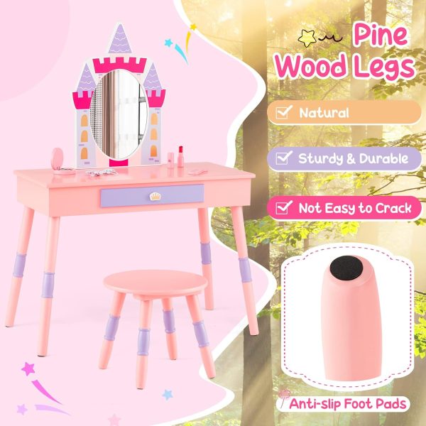 Costzon Castle-Shaped Kids Vanity Table-4