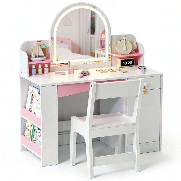 Teckid Kids Vanity Mirror Engineered Wood Lighted-0