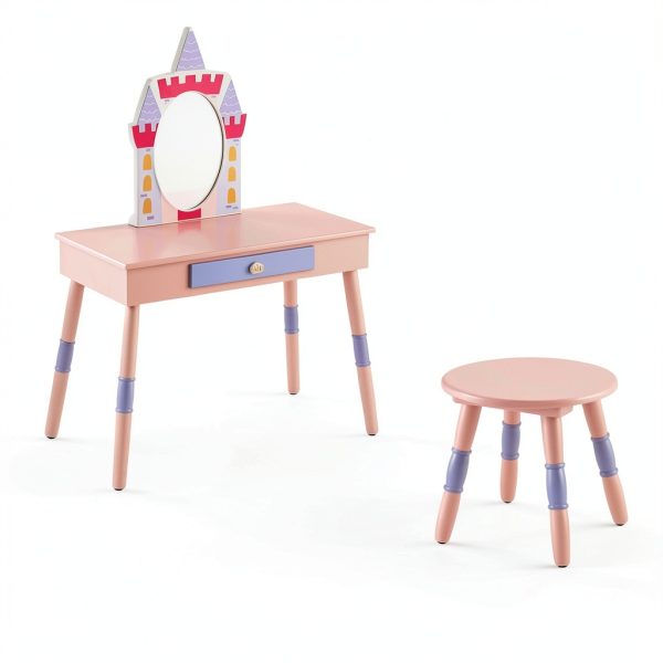 Costzon Castle-Shaped Kids Vanity Table-7