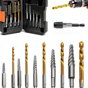 11Pcs Screw Extractor Set, Left Hand Drill Bit and Bolt Extractor Kit Easy to Remove Stripped Broken Damaged Screw Bolt and Nut Out, Reverse Drill Bit Extractor Set with Sturdy Case-0