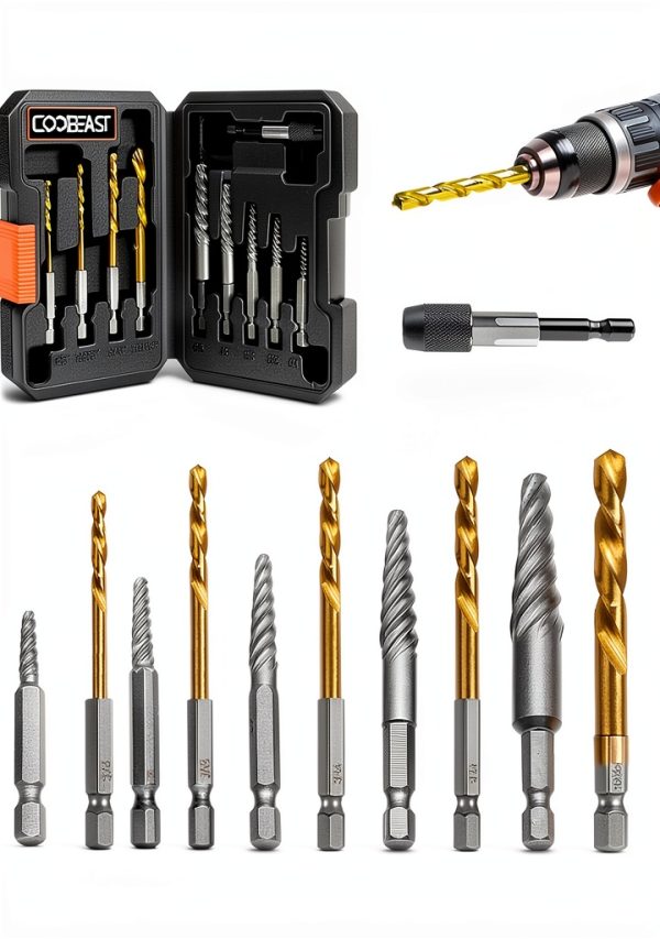 11Pcs Screw Extractor Set, Left Hand Drill Bit and Bolt Extractor Kit Easy to Remove Stripped Broken Damaged Screw Bolt and Nut Out, Reverse Drill Bit Extractor Set with Sturdy Case-0