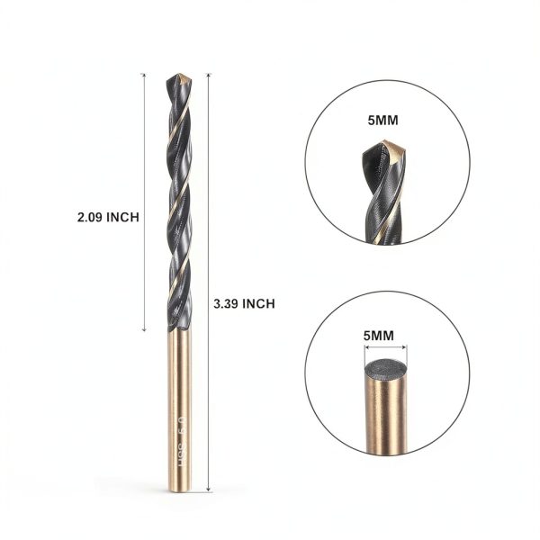 PATIKIL 5mm Drill Bit, Jobber Straight Shank M2 High-Speed Steel 118° Nitriding Black and Gold Finish for Stainless Steel Hard Metal - 6 Pack-1